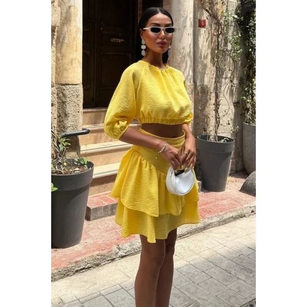 Crop Bluz Ve Kat Kat Etekli Takım 10207