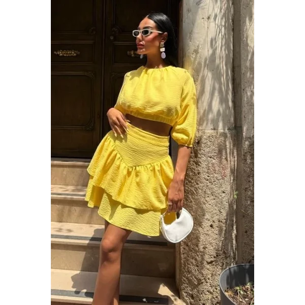 Crop Bluz Ve Kat Kat Etekli Takım 10207