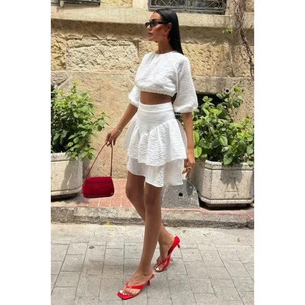 Crop Bluz Ve Kat Kat Etekli Takım 10207