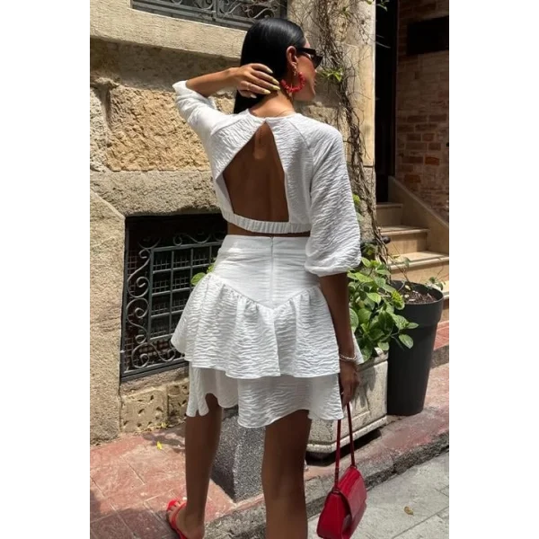 Crop Bluz Ve Kat Kat Etekli Takım 10207