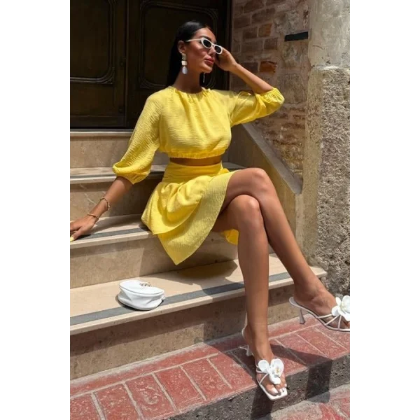 Crop Bluz Ve Kat Kat Etekli Takım 10207