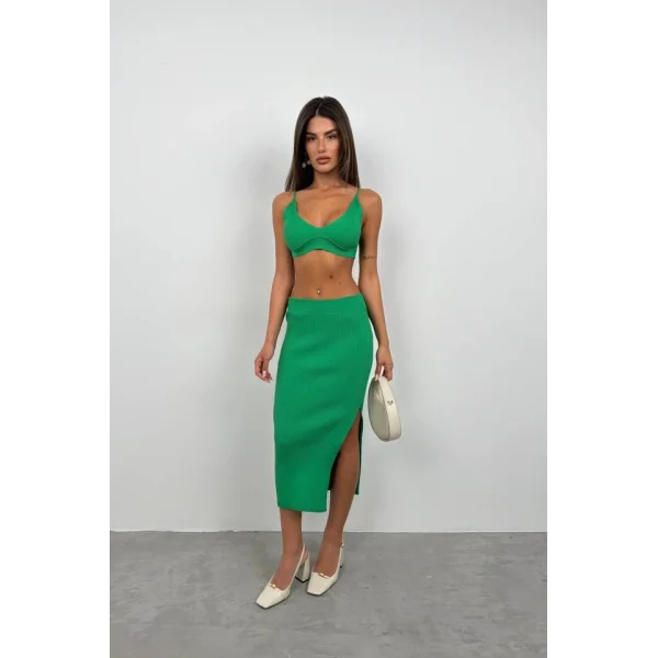 Crop Büstiyer Yırtmaçlı Etek Takım