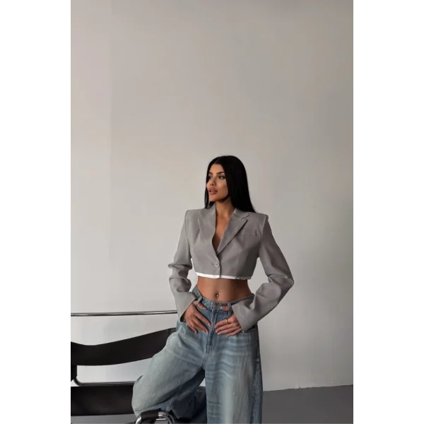 CROP CEKET TEK DÜĞME - Gri