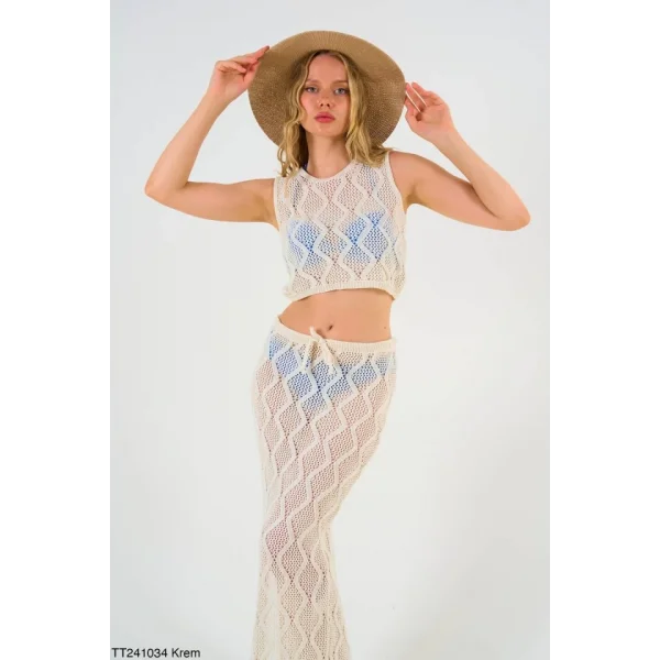 Crop Etek Takım  Krem