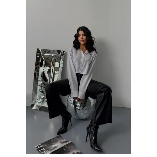 CROP GÖMLEK BEYAZ YAKA VE ETİKET DETAYLI - Beyaz