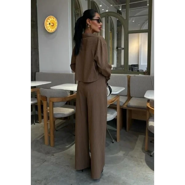 Crop Gömlekli Çizgili Takım 10080