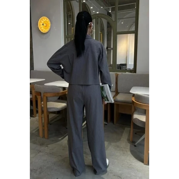 Crop Gömlekli Çizgili Takım 10080