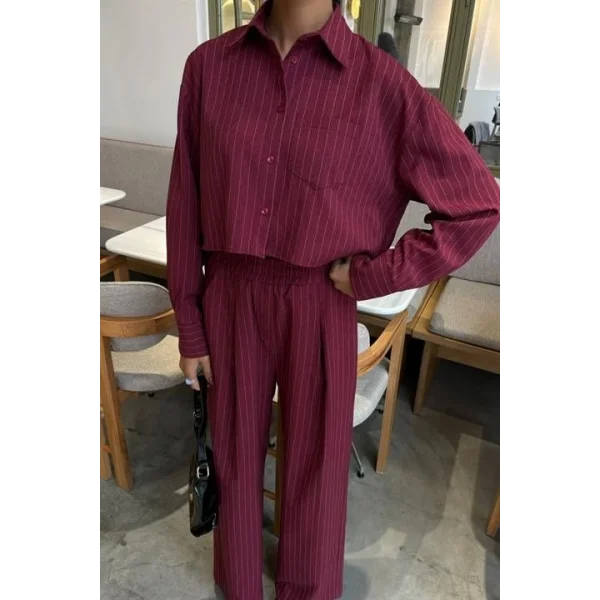 Crop Gömlekli Çizgili Takım 10080