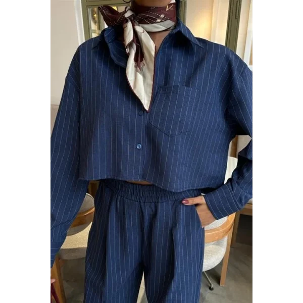 Crop Gömlekli Çizgili Takım 10080