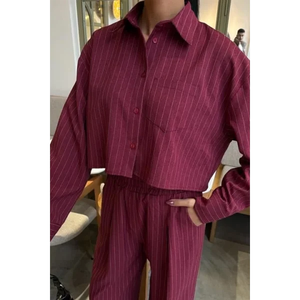 Crop Gömlekli Çizgili Takım 10080