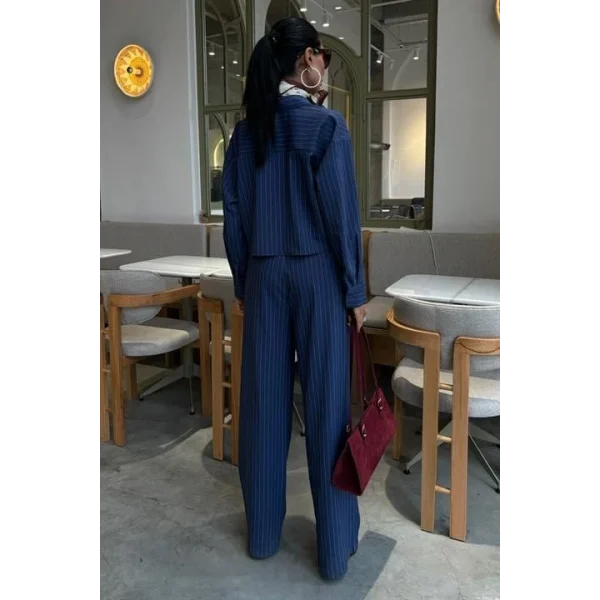 Crop Gömlekli Çizgili Takım 10080