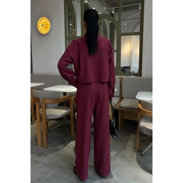 Crop Gömlekli Çizgili Takım 10080