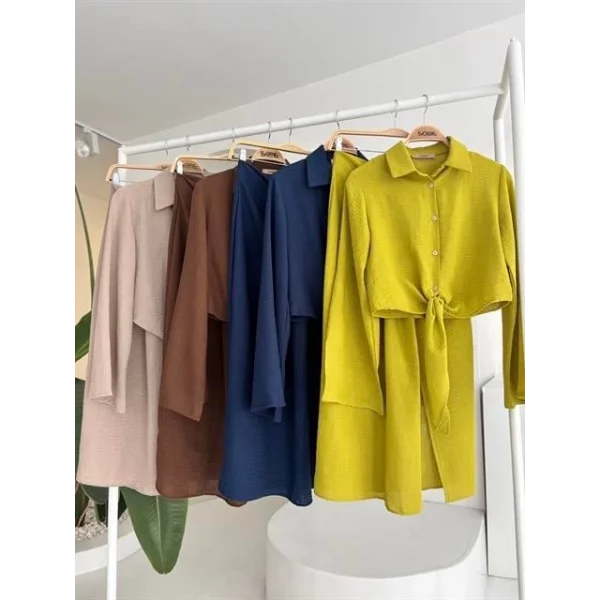 Crop Gömlekli Ve Eteği Büzgülü Tasarım Takım 10195