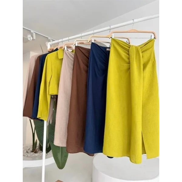 Crop Gömlekli Ve Eteği Büzgülü Tasarım Takım 10195