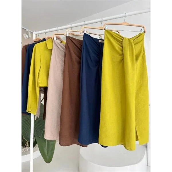 Crop Gömlekli Ve Eteği Büzgülü Tasarım Takım 10195