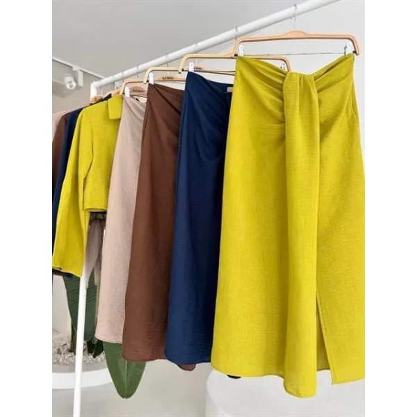 Crop Gömlekli Ve Eteği Büzgülü Tasarım Takım 10195