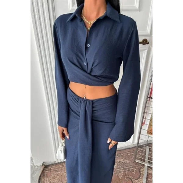 Crop Gömlekli Ve Eteği Büzgülü Tasarım Takım 10195