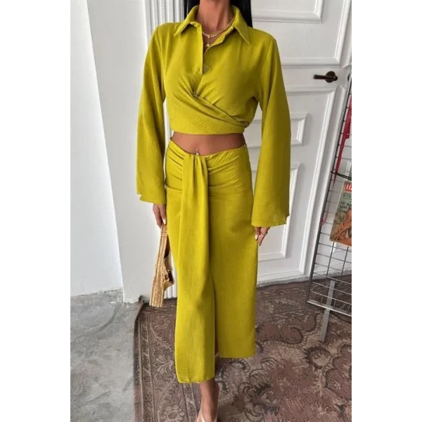 Crop Gömlekli Ve Eteği Büzgülü Tasarım Takım 10195