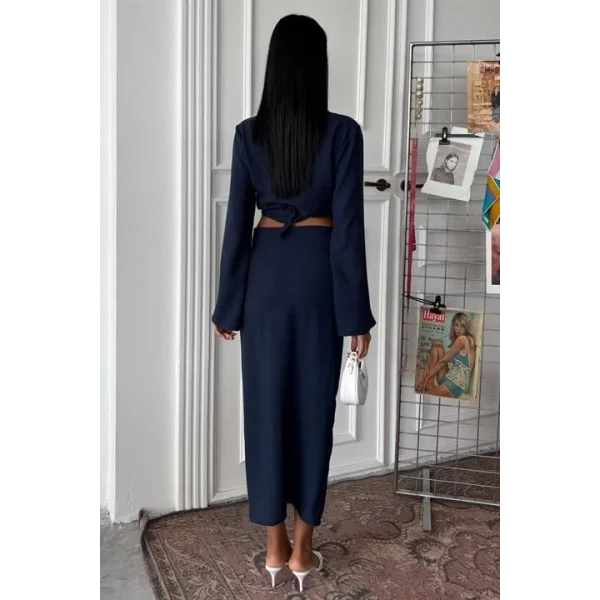 Crop Gömlekli Ve Eteği Büzgülü Tasarım Takım 10195