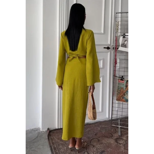 Crop Gömlekli Ve Eteği Büzgülü Tasarım Takım 10195