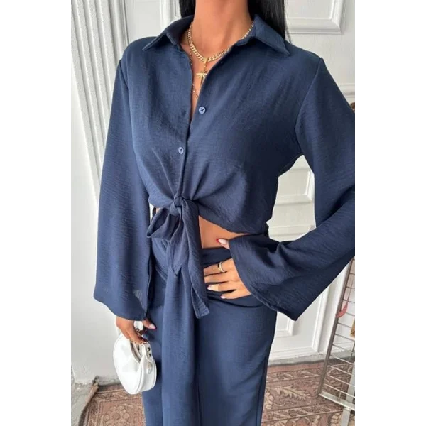 Crop Gömlekli Ve Eteği Büzgülü Tasarım Takım 10195