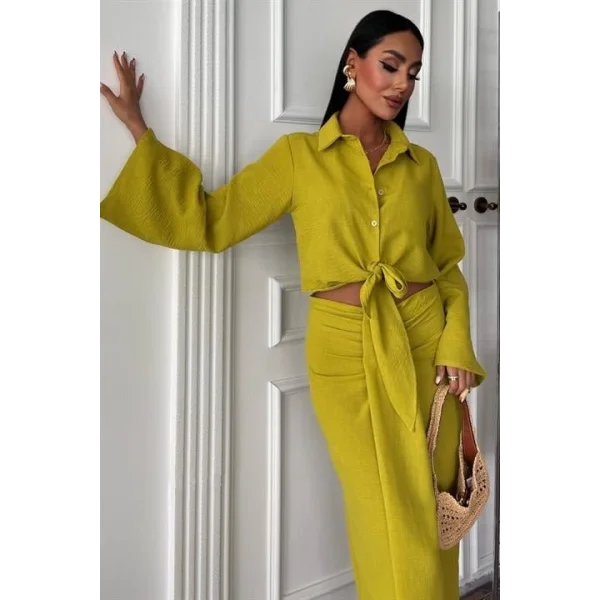 Crop Gömlekli Ve Eteği Büzgülü Tasarım Takım 10195