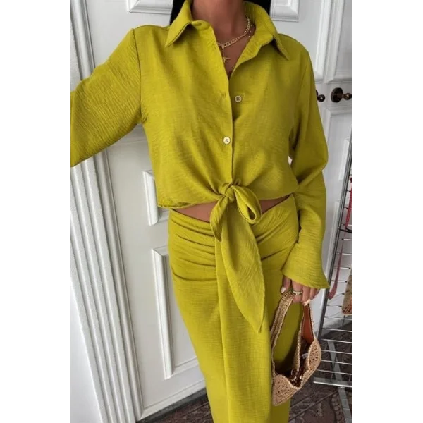 Crop Gömlekli Ve Eteği Büzgülü Tasarım Takım 10195