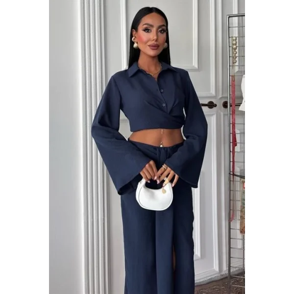 Crop Gömlekli Ve Eteği Büzgülü Tasarım Takım 10195