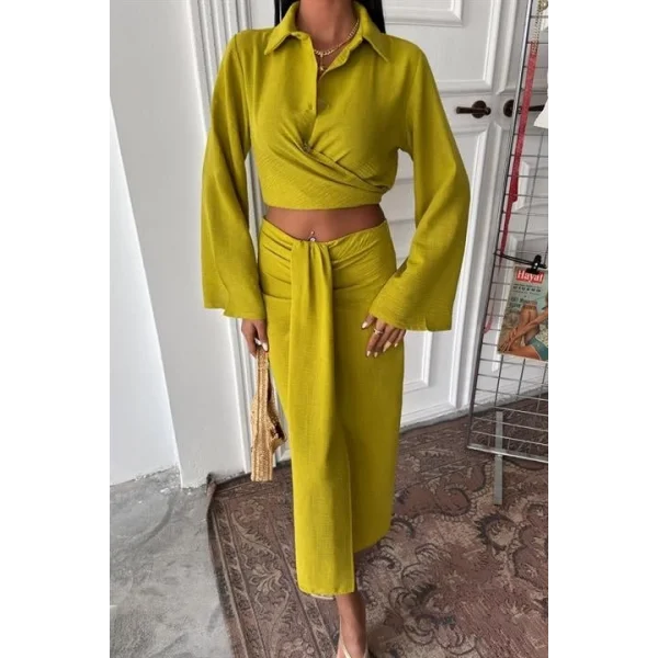 Crop Gömlekli Ve Eteği Büzgülü Tasarım Takım 10195