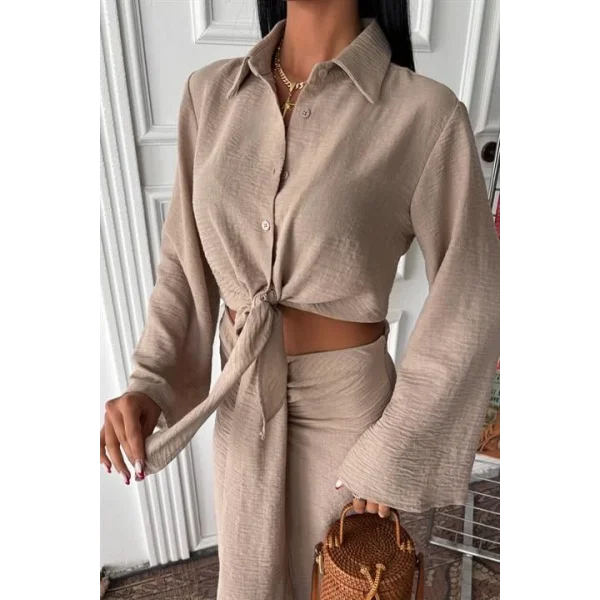 Crop Gömlekli Ve Eteği Büzgülü Tasarım Takım 10195