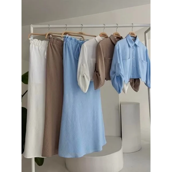 Crop Gömlekli Ve Eteği Büzgülü Tasarım Takım 10201