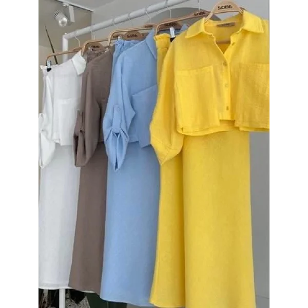 Crop Gömlekli Ve Eteği Büzgülü Tasarım Takım 10201