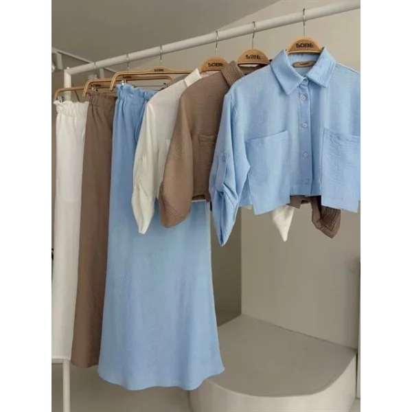 Crop Gömlekli Ve Eteği Büzgülü Tasarım Takım 10201