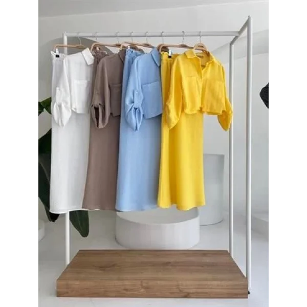 Crop Gömlekli Ve Eteği Büzgülü Tasarım Takım 10201