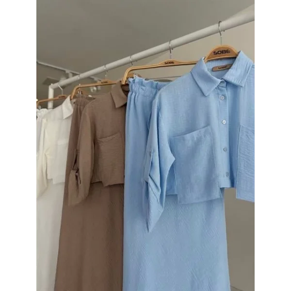 Crop Gömlekli Ve Eteği Büzgülü Tasarım Takım 10201