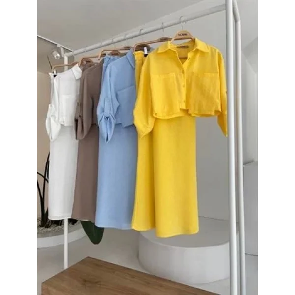 Crop Gömlekli Ve Eteği Büzgülü Tasarım Takım 10201