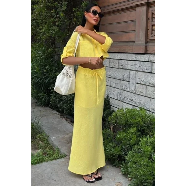 Crop Gömlekli Ve Eteği Büzgülü Tasarım Takım 10201