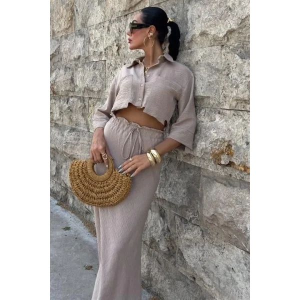 Crop Gömlekli Ve Eteği Büzgülü Tasarım Takım 10201