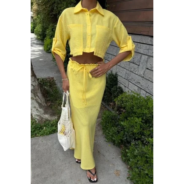 Crop Gömlekli Ve Eteği Büzgülü Tasarım Takım 10201