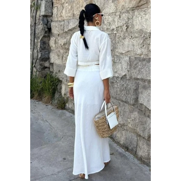 Crop Gömlekli Ve Eteği Büzgülü Tasarım Takım 10201