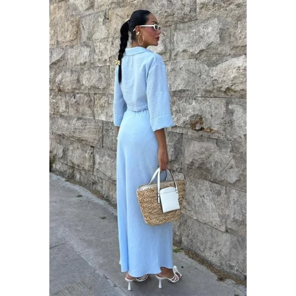 Crop Gömlekli Ve Eteği Büzgülü Tasarım Takım 10201