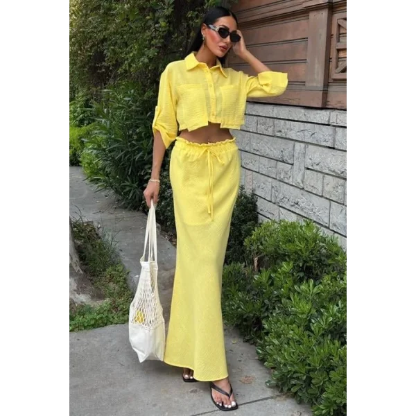 Crop Gömlekli Ve Eteği Büzgülü Tasarım Takım 10201