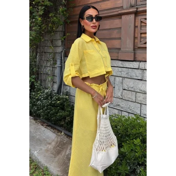 Crop Gömlekli Ve Eteği Büzgülü Tasarım Takım 10201