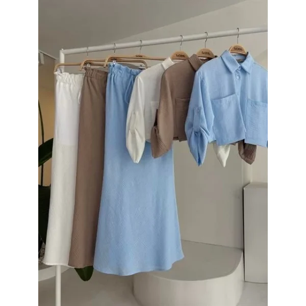 Crop Gömlekli Ve Eteği Büzgülü Tasarım Takım 10201