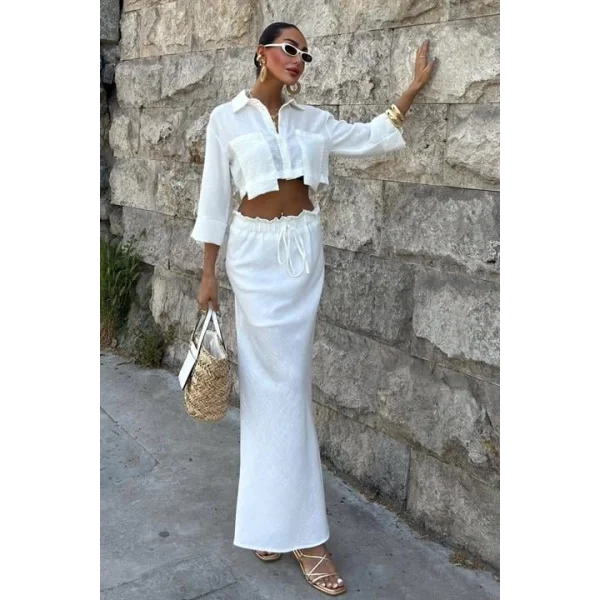 Crop Gömlekli Ve Eteği Büzgülü Tasarım Takım 10201