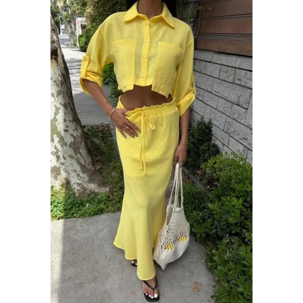 Crop Gömlekli Ve Eteği Büzgülü Tasarım Takım 10201