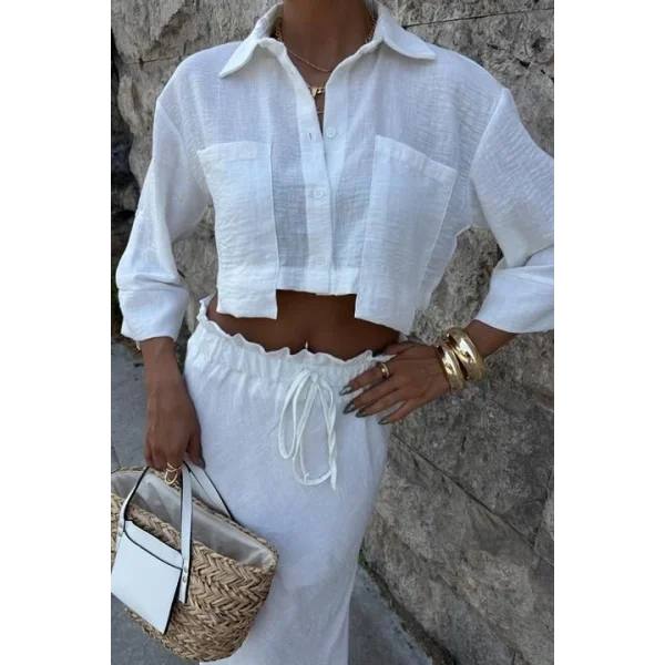 Crop Gömlekli Ve Eteği Büzgülü Tasarım Takım 10201