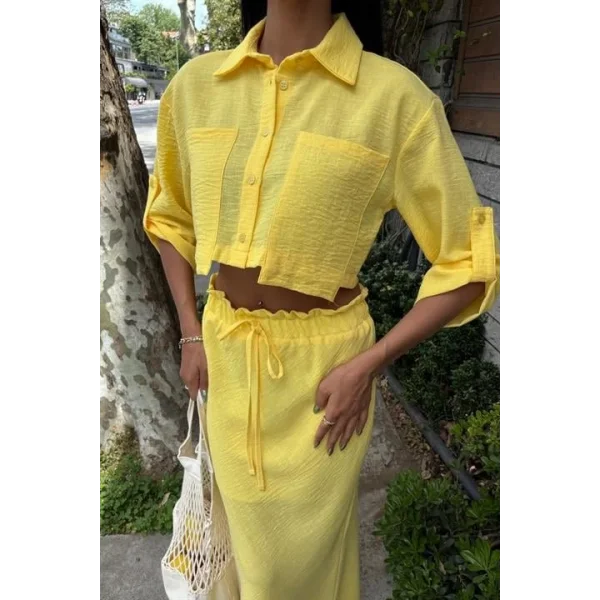 Crop Gömlekli Ve Eteği Büzgülü Tasarım Takım 10201