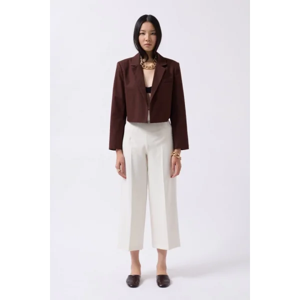 Crop Keten Blazer Ceket