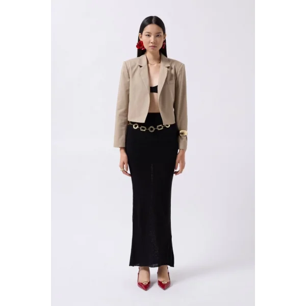 Crop Keten Blazer Ceket